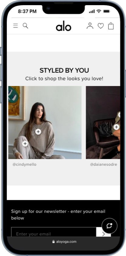 social feed instagram section example from aloyoga